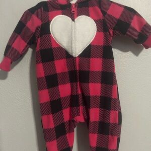 Carter's Pink and Black Plaid Onesie Zip-Up with Bear Ears